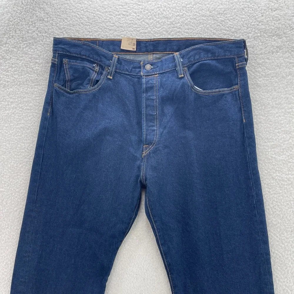 Levi's Jeans Men's 36x34 Blue 501 Original Straight Button Fly Dark Denim Grunge